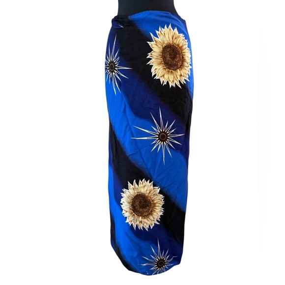 Vintage Santam Blue Sunflower Midi Wrap Skirt - Picture 9 of 11